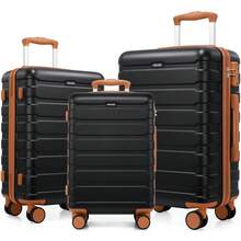 Hardshell Luggage Sets 3 Piece, 20"/24"/28" ABS Carry On Suitcase With Spinner Wheels And TSA Lock (Black) - Black - View 1