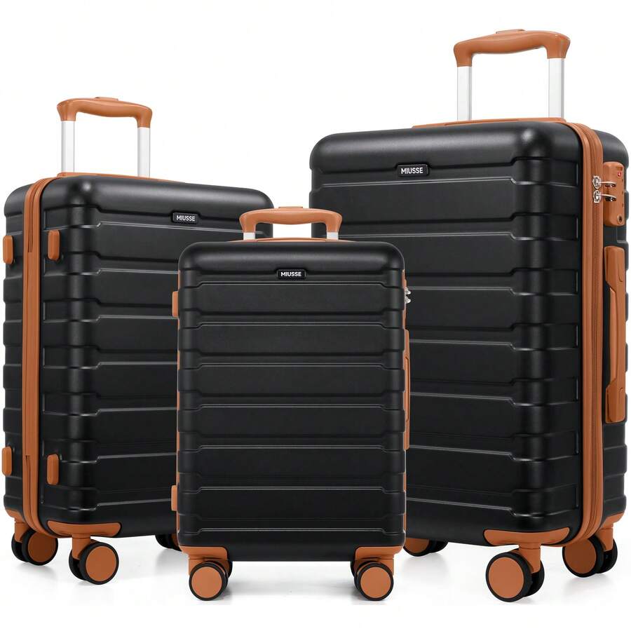 Hardshell Luggage Sets 3 Piece, 20"/24"/28" ABS Carry On Suitcase With Spinner Wheels And TSA Lock (Black) - Black - View 1
