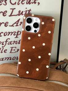 1 carcasă de telefon cu bază maro, model cu buline albe, elegantă și la modă, din TPU, personalizată, rezistentă la șocuri, potrivită pentru iPhone 17/ 17 Pro Max/ 16 Pro Max/ 15 Pro/ 14/ 13/12/11, cadou ideal pentru familie, prieteni și cei dragi