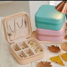 1 cutie organizator de bijuterii, cutie portabilă pentru depozitarea cerceilor, colierelor și inelelor, cutie mini compactă pentru bijuterii, suport pentru bijuterii din piele PU, cadou perfect pentru femei și fete, potrivit pentru cercei, inele, coliere, brățări, petrecere de nuntă