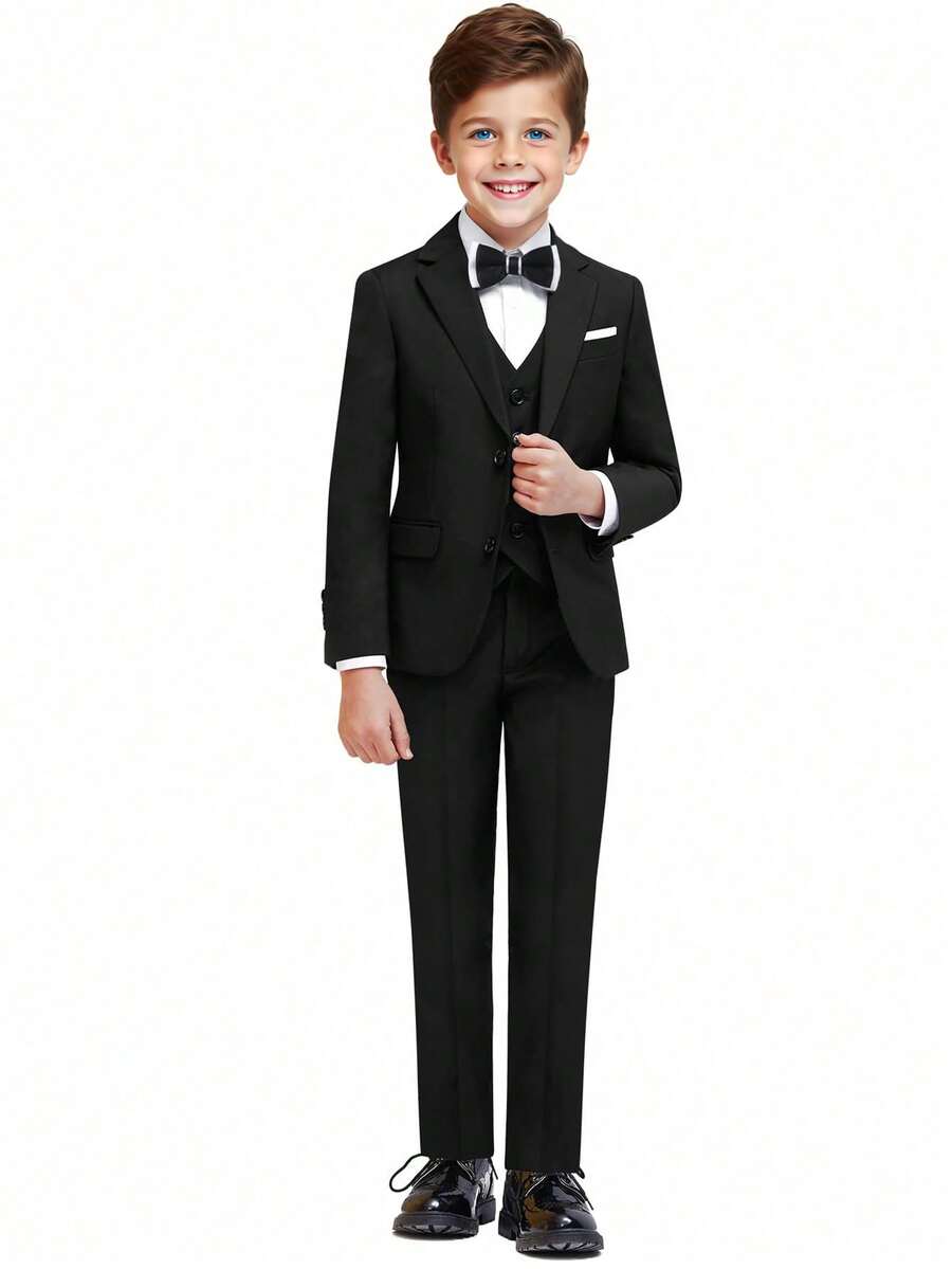 4PCS Tween Boy Slim Fit Suit Set,Suit For Boys, Jacket, Pants, Tie, Bow Tie