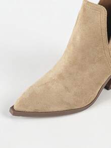 2024新款法式踝靴女款，英伦风秋冬新款尖头粗跟踝靴，后拉链设计 - 深杏色 - 查看 9