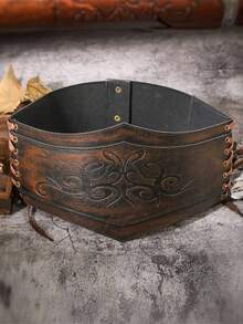 1 Stück Halloween Mode Frauen Blumen Muster PU Leder Breiter Taillengürtel, mittelalterlicher Retro Stil, Wikinger Kostüm, Erwachsenen Rollenspiel Accessoire