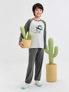 Balabala Boys' Pajama Set 2025 Autumn - Anti-Bacterial Home & Outdoor Wear - Gray Tone - View 1