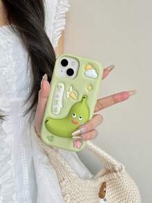 1pc Green "No Anxiety" Silicone Soft Case Compatible With Apple 13/14/15/16 Series