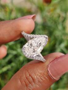 1枚S925纯银梨形锆石戒指，奢华浪漫，适合女性佩戴，可作为婚礼、订婚、周年纪念、派对首饰或情人节礼物。 - 梨形鋯石戒指 - 查看 6