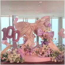 1 件巨型豪华蝴蝶结装饰 - 80x150 厘米缎面婚礼拱门背景套件，带飘逸丝带，适用于婚礼、新娘送礼会、单身派对、生日、圣诞派对装饰（红色/粉色）
