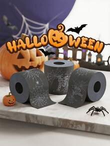 4 szt./1 szt. Czarny papier toaletowy z motywem pajęczyny na Halloween, limitowana edycja Dark Web, zabawny i nowatorski papier toaletowy, dekoracja łazienki, prezent-żart, parodia kreatywności, estetyczny design w stylu horroru, papier bibułkowy w tematyce imprezowej, wyjątkowy prezent, dekoracja na Halloween