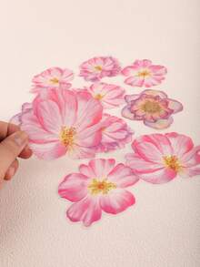 10pcs/Pack Large Size Crystal Ink Flower Stickers, PET Material, Decorative For Scrapbooking, Watercolor Plants - Multicolor - View 7