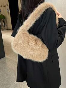 Fashionable Khaki Fuzzy Shoulder Bag For Women, Suitable For Daily Outfit And Dates - Khaki - View 3