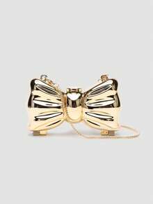 2025 Spring/Summer New Bow Art Yuansu Feng Chain Women's Small Square Bag, Minimalist Shoulder & Crossbody Bag - 金色 - 查看 3