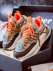 2025 New Thick Sole Elevated Chunky Sneakers For Men, Outdoor Sports Shoes, Fashion Casual Non-Slip Durable Lace-Up Comfortable Lightweight Versatile Sneakers (Slight Color Difference) - Green - View 2