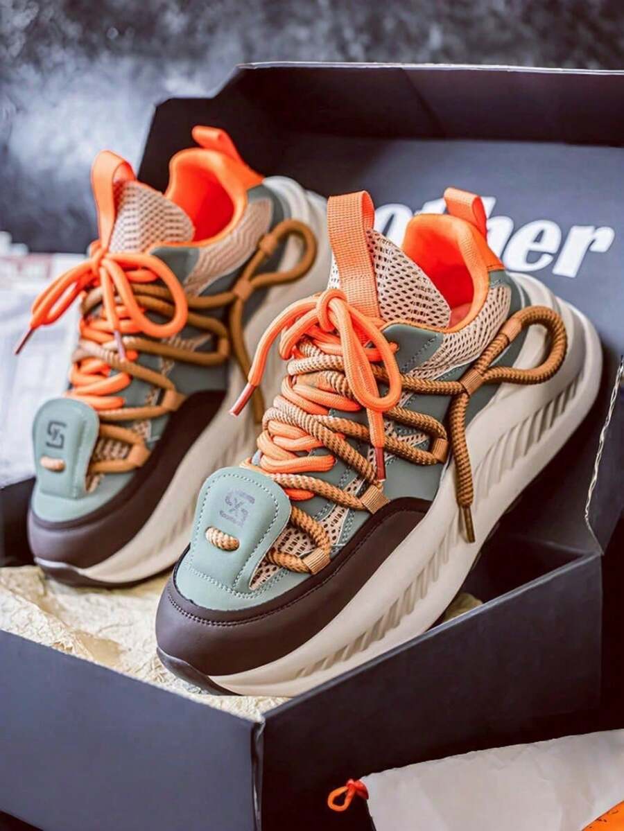 2025 New Thick Sole Elevated Chunky Sneakers For Men, Outdoor Sports Shoes, Fashion Casual Non-Slip Durable Lace-Up Comfortable Lightweight Versatile Sneakers (Slight Color Difference)