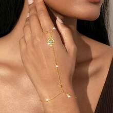 Women's Gold Bracelet Set, Rings & Bracelets, Cubic Zirconia Beads, Multi-Layer Pendant Chain, Finger Jewelry, Adjustable, Low Allergy, Suitable For Daily Wear - Golden - View 10