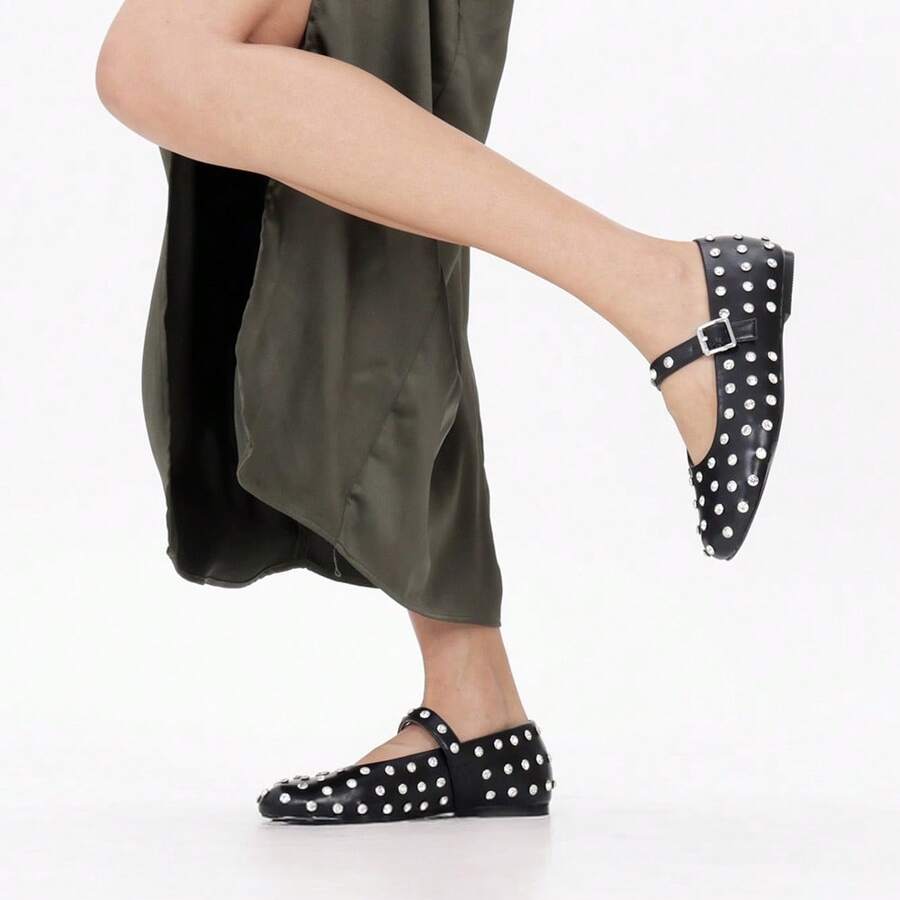 lumeheel Women's Mary Jane Ballet Flats With Slim Strap, Closed Round Toe Sparkly Flats For Office, School, And Everyday Walking - 白色 - 查看 1