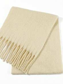 1pc Thick Solid Color Fluffy Tassel Scarf, Warm Autumn/Winter Fashion Shawl, Soft & Comfortable Blanket Scarf, Suitable For Daily Wear For Dress