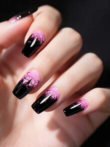 20 Tipps halb gehärtete Gel Nagel Wraps, zarte lila Halloween Gothic Spinnennetz Gestaltung, selbstklebende Full Wrap Nail Art, muss mit UV-Lampe verwendet werden, einfach anzuwenden und zu entfernen, geeignet für Frauen und Mädchen Halloween Party DIY Nail Art Verwendung