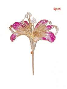 Chinese Style Lily Enamel Brooch Elegant Vintage Jewelry For Women - Multicolor - View 10