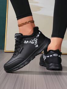 Women's Casual Sports Shoes, Warm Thermal Lined Outdoor Running Shoes, Lightweight Lace-Up Travel Shoes, Student Running Flat Low-Top Sneakers, Autumn/Winter