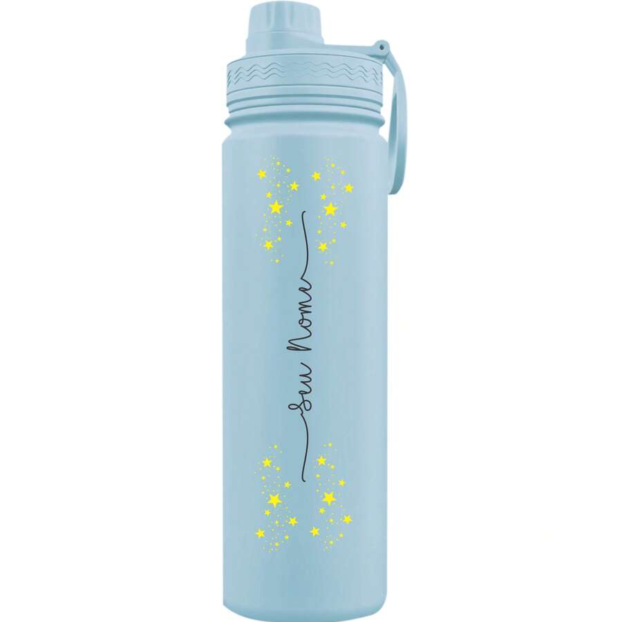 Fresh Thermal Bottle With Personalized Stars Handle With Name - Pastel Blue - View 1