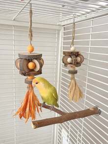 1 pieza Palo de masticar de madera de manzano para loros, suministros inteligentes para aves, accesorios de jaula de pájaros, juguetes para loros (todos los colores de los accesorios se ensamblan y envían aleatoriamente)