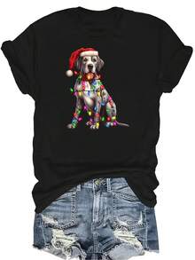 Camiseta de Gran Danés para mujer y unisex, de verano, casual, transpirable, de personalidad, cuello redondo, manga corta, ropa de calle, versátil, adecuada para adolescentes y adultos - Negro - Ver 1