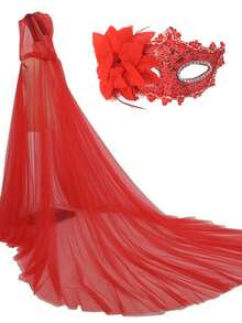 2 piezas/1 pieza Capa larga de malla gótica oscura con capucha de estilo europeo y americano de doble capa para celebración de Halloween, disfraz unisex de bruja; Combo de accesorios para fiesta de vacaciones. Capa larga de malla gótica oscura con capucha de doble capa, unisex. Nuevo conjunto de chal de unicolor retro con cordón y máscara de media cara, capa de novia vampiro