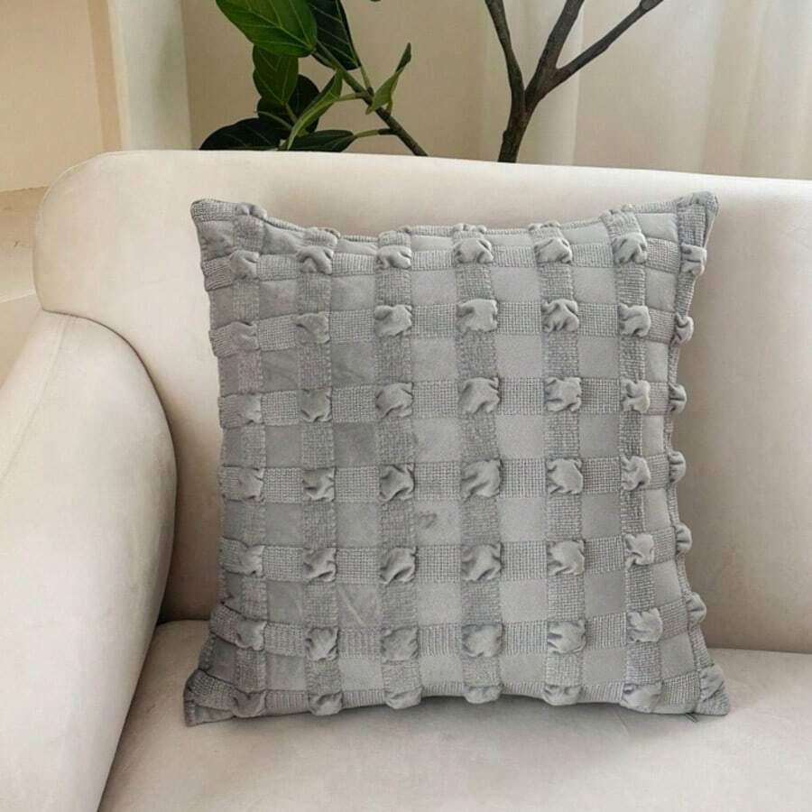 1 Set de 2025 Nuevo Cojín de Tiro a Cuadros Sólidos de Burbujas, Funda de Cojín de 45x45cm + Inserto de Peluche