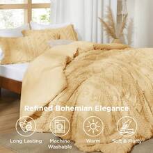 Bedsure Summer Vacation Bedding Set (Holiday Essentials), Tufted Boho Comforter Set, GentleSoft™ 3 Pieces Farmhouse Shabby Chic Embroidery Bedding, High-Quality Polyester Microfiber Summer Bedding Set, Cal King/King/Queen/Full/Twin/Twin XL Cooling Comforter Set, Soft Bedding Set Gift For Graduation/Vacation/Birthday Decoration/Back To School, For Room Decor, Home Decor, Bedroom Decor, Dorm Decor, Father's Day Gift - 黑斑羚黃 - 查看 3