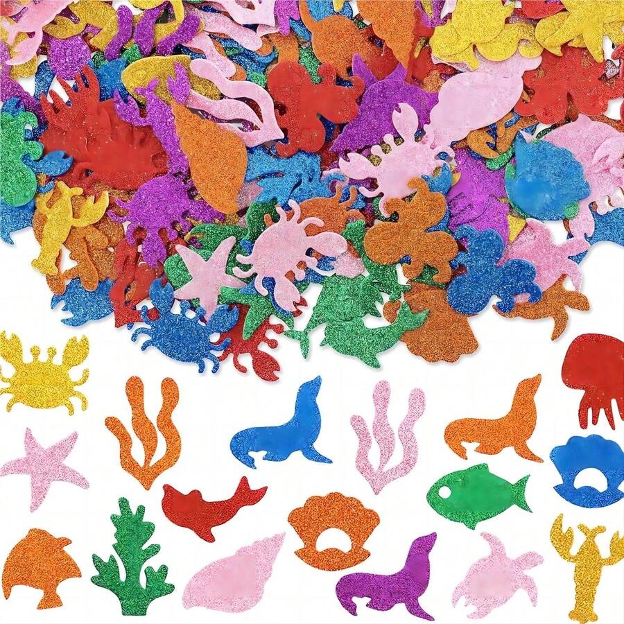 120pcs Gold Powder Ocean Animal Shaped Foam Stickers, DIY Self-Adhesive, Party Craft - Multicolor - View 1