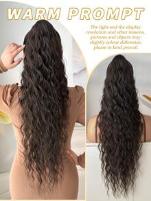 爪形马尾接发 26 英寸黑棕色自然波浪夹式接发 柔软自然外观耐热纤维合成假发 适合女性日常使用 - Dark Brown - 查看 7