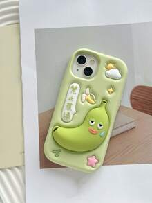 1pc Green "No Anxiety" Silicone Soft Case Compatible With Apple 13/14/15/16 Series