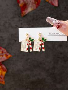 1 Pair Cute Enameled Christmas Earrings - Christmas Gnome Earring - Festive Holly Berry Earring - Christmas Tree Dangle Earring - Holiday Earrings Jewelry Gift For Women & Girls