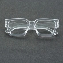 1 Pair Of Men's Transparent Glasses – Modern Square Frame, Not Actual Lenses; Lightweight And Durable Plastic Frame With Transparent Temples. Simple Round/Rectangular Lenses, Suitable For Daily Use, Office, School, And Parties. Ideal For Halloween. - Khung trong suốt màu trắng - Xem 5