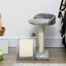 PawHut Cat Tree Scratching Post Activity Centre Climber Hanging Ball Grey - Grey - View 9