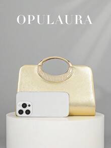 OpulAura 女士时尚闪亮水晶水钻晚宴手拿包，闪亮奢华钻石镶嵌礼服手提包，适合晚会、派对、生日、婚礼，可作为生日礼物 - 金色 - 查看 4