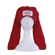 1PC Winter Knitted Hats Women Cute Rabbit Ear Soft Warm Thick Acrylic Luxury Coupleboy Label Beanies Skullies Personalized Casual Party Couples Hats - Patch Tai Dài - Xem 3