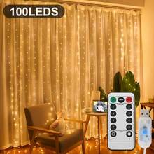 1 Curtain Light, 300/200/100 LED Fairy Lights With Remote Control, 8 Modes, USB Plug, Indoor String Lights For Bedroom Windows, Christmas Parties, And More - Copper Wire, Indoor Decor | Fairy Tale Lights | USB Powered Lights, Fairy Lights For Home Halloween Decorations, Christmas Decorations