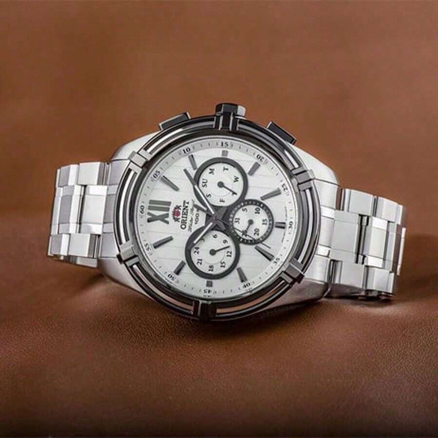 Orient 1 Piece Men's Orient FUZ01003W Sports Quartz Watch – 49 Mm Stainless Steel Case, White Dial With Day-Date-24H Subdials, 100 M Water-Resistant For Active Lifestyles