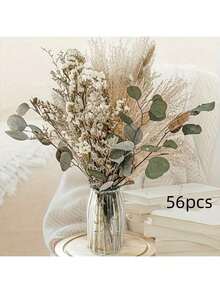 56pcs YN Hi FLOWER Boho Chic Artificial Pampas Grass Decor Set, Brown, Rustic Home & Coffee Shop Ambiance, Perfect For Weddings, Mother's Day Gift, Versatile For Christmas, Summer & Halloween, Durable Faux Plant Decor