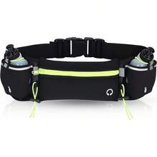 Cangurera Deportiva con Botella de Agua - Riñonera para Correr con 2 Botellas de Agua, Cinturon para Correr Regulable con Bolsillos de Auricular y Teléfono - Verde - Ver 1