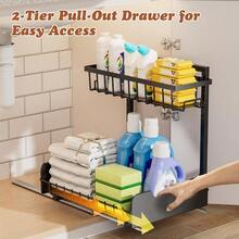 XILIDIA Under Sink Organizer 2Tier Height Adjustable PullOut Storage With Sliding Guide For Under Kitchen Sink Storage And Bathroom Organizers Cabinets Black