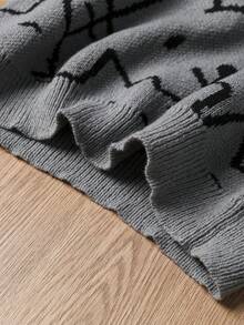 1 Áo len cổ tròn in hình mèo cho bé trai tuổi teen, áo chui đầu dài tay dáng rộng trễ vai, họa tiết khối màu xám đậm Academia Friends, áo len họa tiết, áo len họa tiết nam - Xám - Xem 5