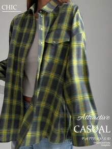 Women's Loose Classic Plaid Button-Down Pocket Shirt, Fashionable And Casual, Versatile And Practical Rodeo Outfits For Women Valentines Day Outfit Spring Outfits For Women Festival Outfits For Women Concert Outfit Women Prom Dress Womens Tops Spring Break Outfits Brunch Outfits For Women Valentines Clothes Summer Outfits - 綠色 - 查看 3