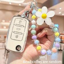 Easypie Selection 1 件汽车钥匙包保护套套装，配混合马卡龙串珠挂链，亚克力串珠钥匙扣，适用于 Polo、Tiguan、Passat B5、B6、B7、Golf 4、5、6、MK6、Jetta、Lavida，适用于汽车钥匙套装，配混合色马卡龙串珠挂链 - 均碼 - 查看 9