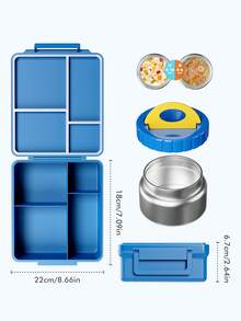 Meoky Bento Lunch Box With 9oz Soup Thermo, Leakproof Lunch Food Containers With 4 Compartment, Thermo Insulated Hot Food Jar For School, Office, Travel, And Picnics - 藍色 - 查看 4