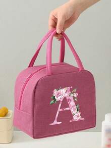 Borsa termica per il pranzo rosa, borsa frigo per bambini/adulti, borsa a tracolla, lunch box, ghiaccio, borsa termica per picnic, lunch box con motivo floreale alfabeto A-Z, borsa organizer per il pranzo in tela leggera e portatile, adatta per il ritorno a scuola, aula, università, ufficio, campeggio e picnic, forniture scolastiche, organizzazione cucina, accessori cucina, borsa per il pranzo, lunch box da donna, borsa da viaggio per il pranzo impermeabile - Multicolore - Visualizzare 5