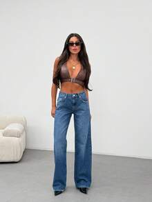 SQUALO Women's Gray Washed Straight Leg High Waist Jeans - Cadet Blue - View 7