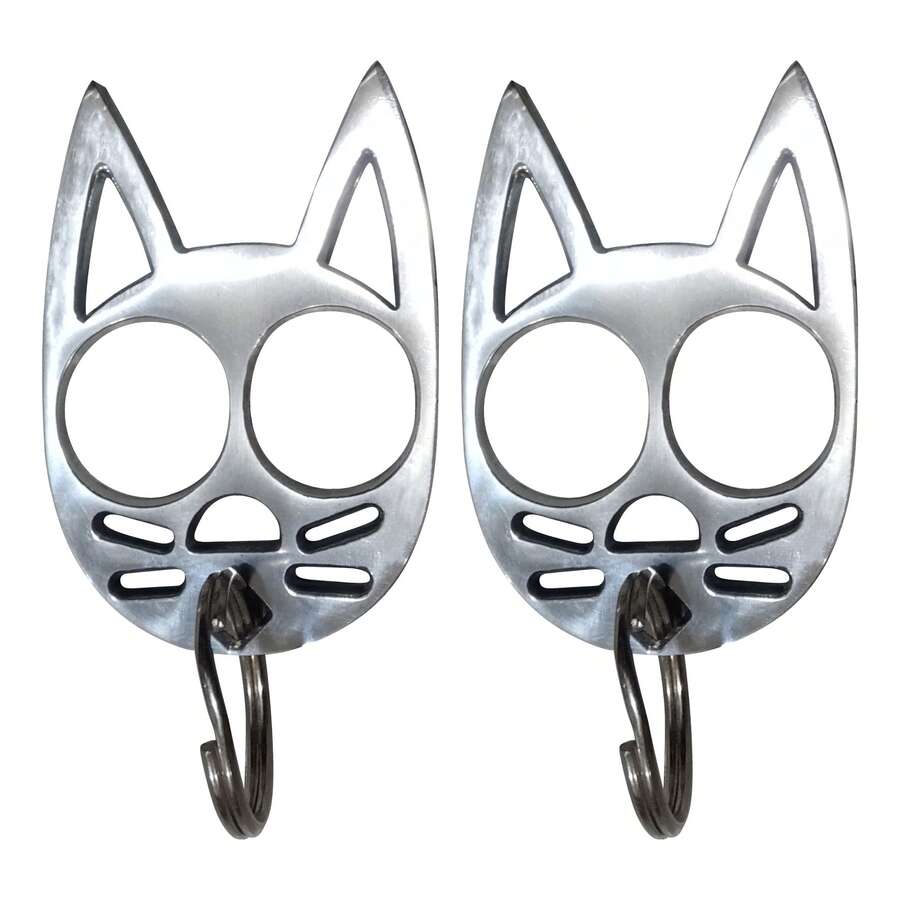 2 Keyrings For Women's Protection, Brass , Cat, Personal Defense - Bạc - Xem 1