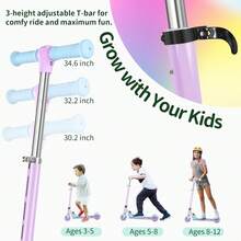 Patinetes para niños con Ruedas iluminadas, vástago y Cubierta, Scooter Plegable de 2 Ruedas para niñas y niños, 3 de Altura Ajustable, Cubierta de patrón Antideslizante, Patinete Ligero - 1 - Ver 4